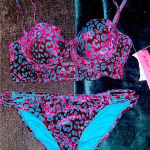 Betsy Johnson Purple Leopard Bikini 2 pc. Set